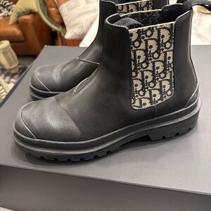 Dior Black and Gray Monogram Chelsea Boots